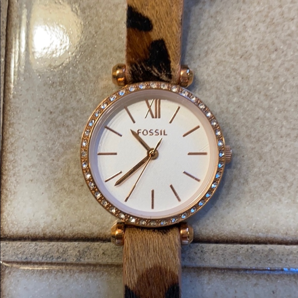 Fossil rose gold leopard watch.